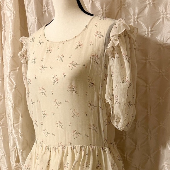 LoveShackFancy Cata Mini Dress Floral Sheer Ruffle Silk Sheer Shortbread - Picture 4 of 16